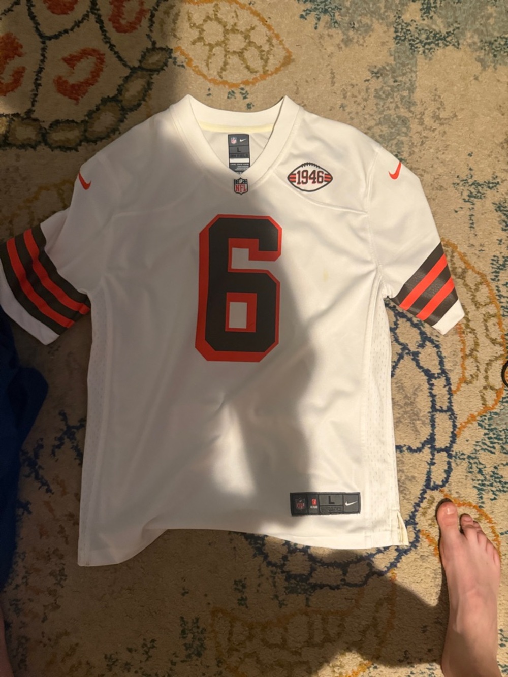 Nike Men’s White Cleveland Browns #6 Football Jersey with Orange & Brown Accents